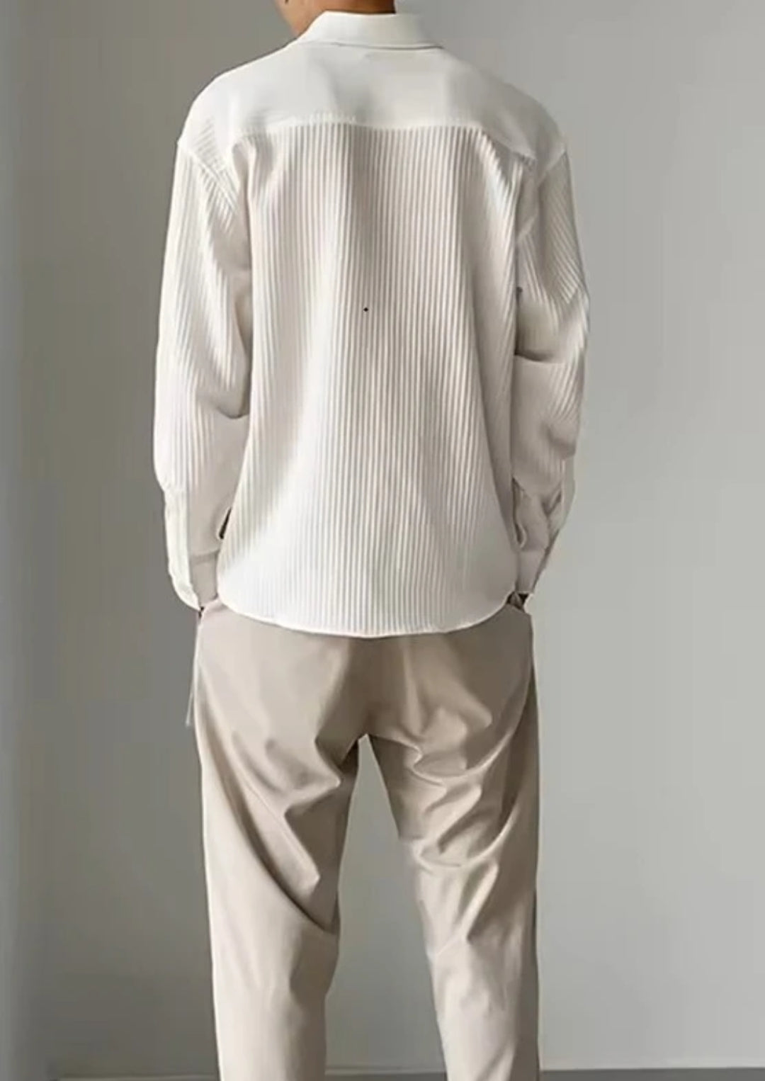 Textured White Shirt & Beige Trousers”
