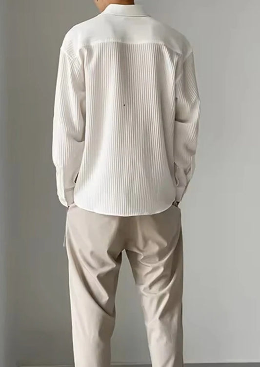 Textured White Shirt & Beige Trousers”