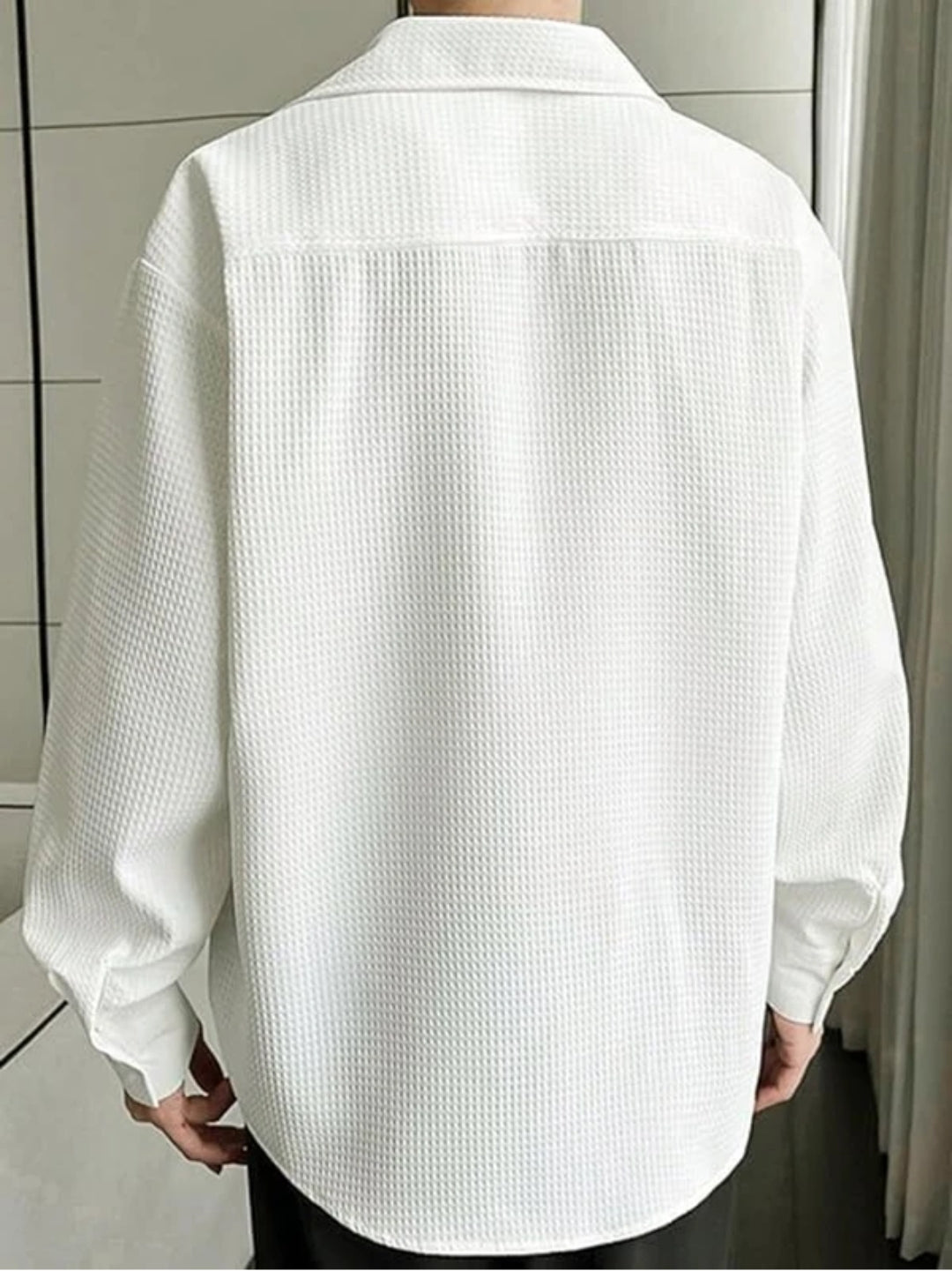 Casual Textured Beige Button-Up Shirt