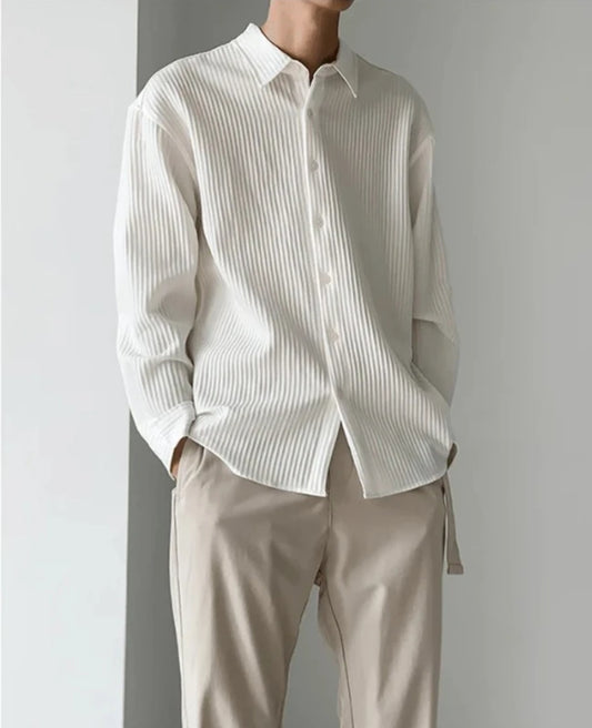 Textured White Shirt & Beige Trousers”