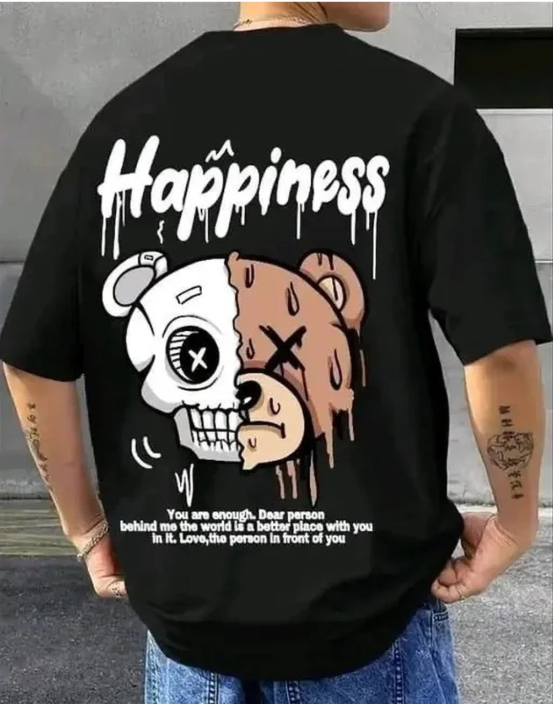 “Happiness Graphic Oversized Red T-Shirt”