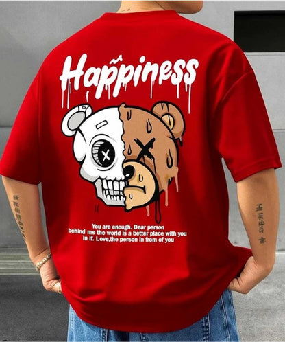 “Happiness Graphic Oversized Red T-Shirt”